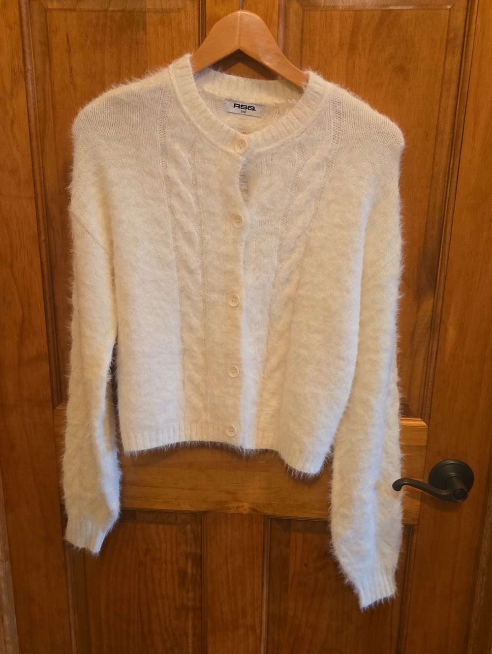 RSQ Soft Lovely Cream Fuzzy Button-Front Cardigan Size Small